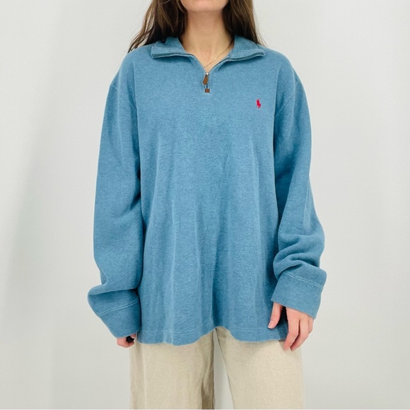 SOLD ralph lauren sky blue quarter zip pullover sweatshirt 100% cotton size XL - Picture 3 of 8
